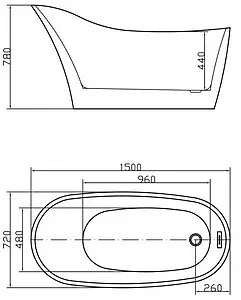 Ванна акриловая отдельностоящая Swedbe Vita 150x72 8821, 3