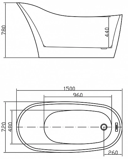 Ванна акриловая отдельностоящая Swedbe Vita 150x72 8821