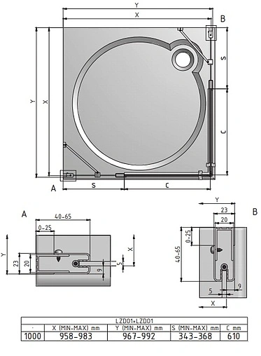 Душевое ограждение 1000x1000мм прозрачное стекло Roltechnik Lega Lift Line LZDO1+LZDO1/1000*1000 226-1000000-00-02+226-1000000-00-02