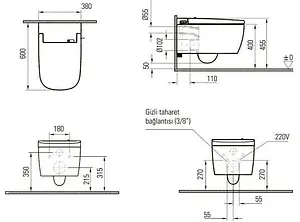 Умный унитаз-биде подвесной безободковый VitrA V-Care Comfort Rim-Ex белый 5674B003-6194, 2