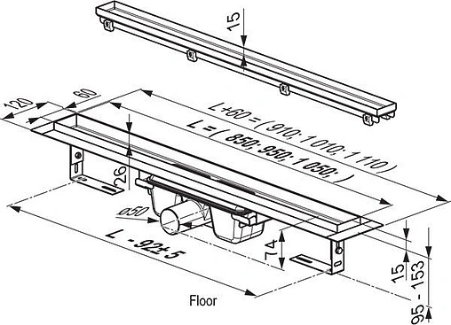 Лоток душевой Set 850мм h=95мм 0.6л/сек Ravak Floor X01430