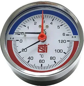 Термоманометр аксиальный STI 80мм 6 бар 120°С ½&quot; ТМА80-12-06УП, 1