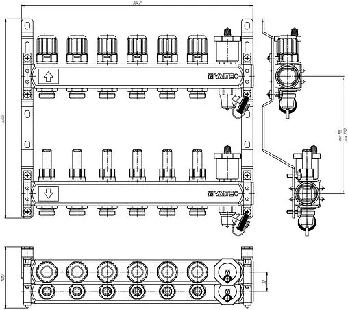 Группа коллекторная с расходомерами 6 отводов 1&quot;в/в x ¾&quot;ек Valtec VTc.579.EMNX.0606