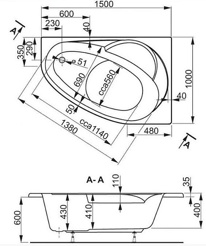Ванна акриловая Vagnerplast Flora 150x100 R VPBA151FLA3PX-04