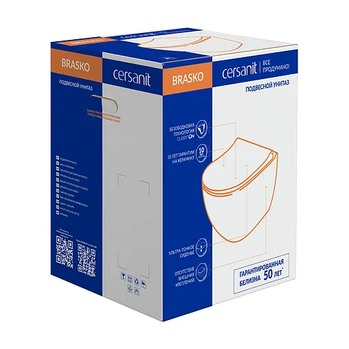 Унитаз подвесной безободковый Cersanit Brasko Smart Clean On DPL EO slim LP белый 64824