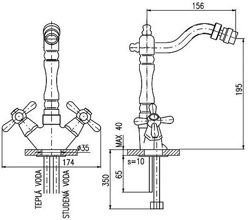 Смеситель для биде Rav Slezak Morava retro бронза/белый MK520.5/9SM