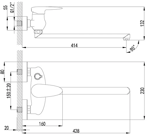 Смеситель для ванны с длинным изливом Lemark Status хром LM4417C