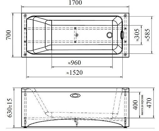 Ванна акриловая Radomir Агата 2 170х70 2-01-0-0-1-226Р