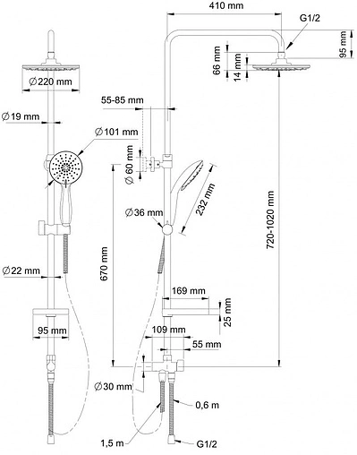 Душевая система без смесителя Swedbe Calypso хром 5073
