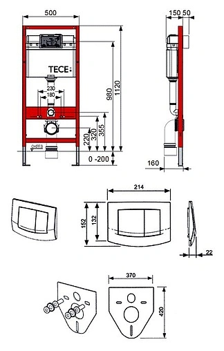 Инсталляция для подвесного унитаза Set 4 в 1 TECEbase kit 9400005 с кнопкой TECEambia хром