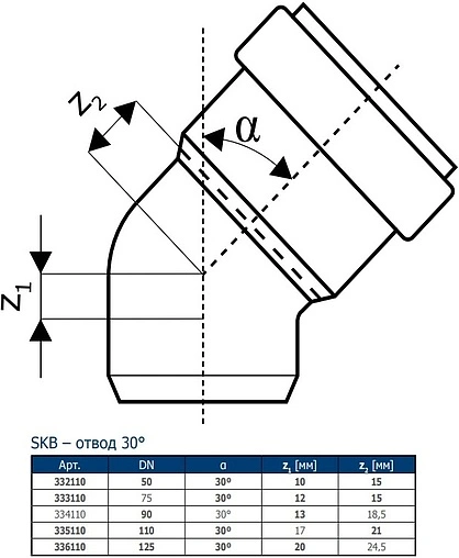 Отвод внутренний бесшумный D=110мм Угол 30° Ostendorf Skolan Safe SKB 335110