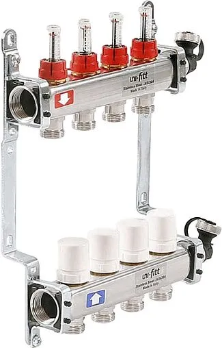Группа коллекторная с расходомерами 4 отвода 1&quot;в/в x ¾&quot;ек Uni-fitt 450I4304