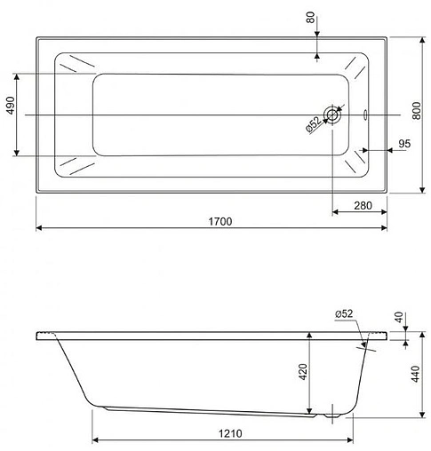 Ванна акриловая Cezares Plane Solo Mini 170x80
