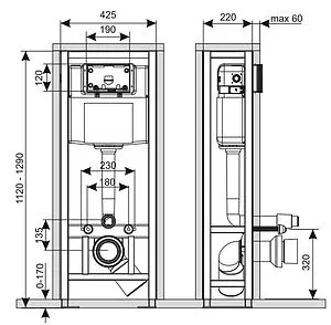 Инсталляция для подвесного унитаза отдельностоящая KK-POL Professional 350/ZPW/428-00-00, 2