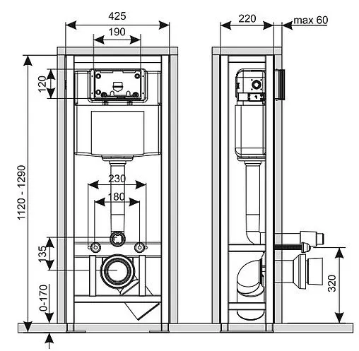 Инсталляция для подвесного унитаза отдельностоящая KK-POL Professional 350/ZPW/428-00-00