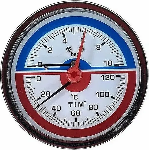 Термоманометр аксиальный TIM 80мм 10 бар 120°С ½&quot; Y-80T-10