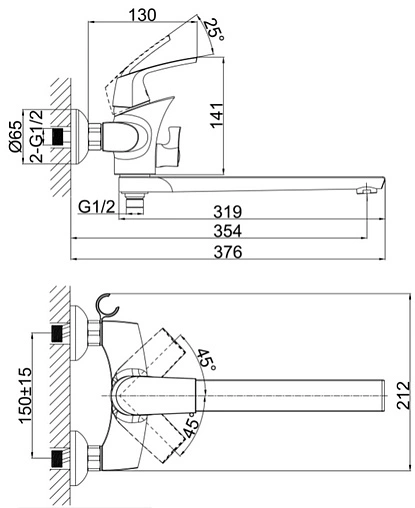 Смеситель для ванны с длинным изливом D&amp;K Rhein Feuerbach хром DA1283301