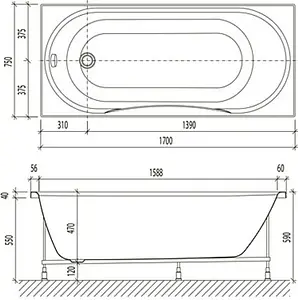Ванна акриловая Aquanika Form 170х75 A1017075026 Ванна акриловая Aquanika Form 170х75 A1017075026, 2