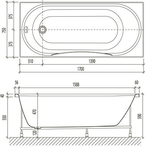 Ванна акриловая Aquanika Form 170х75 A1017075026