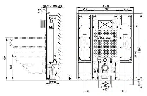 Инсталляция для подвесного унитаза AlcaPlast Sadromodul AM101/1300H
