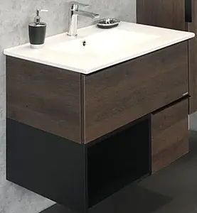 Тумба-умывальник подвесная Comforty Франкфурт 75 дуб шоколадно-коричневый/чёрный 00004150531CF, 1