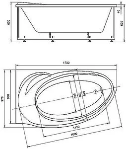 Ванна акриловая с гидромассажем Aquatek Бетта 170x97 L с фронтальной панелью с каркасом (разборный), с гидромассажем (пневмоуправление) BET170-0000012 Ванна акриловая с гидромассажем Aquatek Бетта 170x97 L с фронтальной панелью с каркасом (разборный), с гидромассажем (пневмоуправление) BET170-0000012, 2