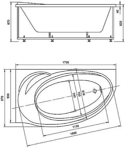 Ванна акриловая с гидромассажем Aquatek Бетта 170x97 L с фронтальной панелью с каркасом (разборный), с гидромассажем (пневмоуправление) BET170-0000012