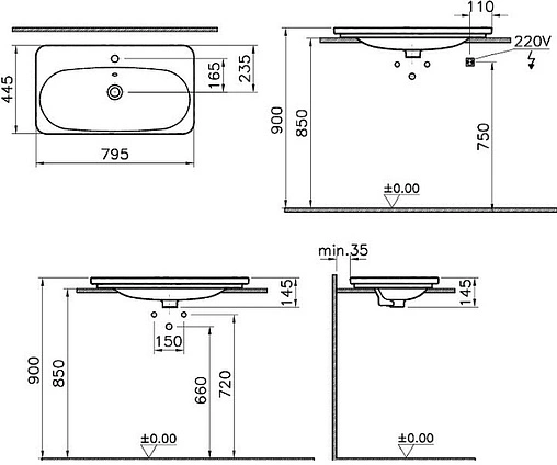 Тумба-умывальник подвесная VitrA Nest 80 натуральная древесина 56147