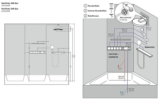 Лейка верхнего душа с настенным креплением Hansgrohe Rainfinity 250 3jet хром/графит 26232000