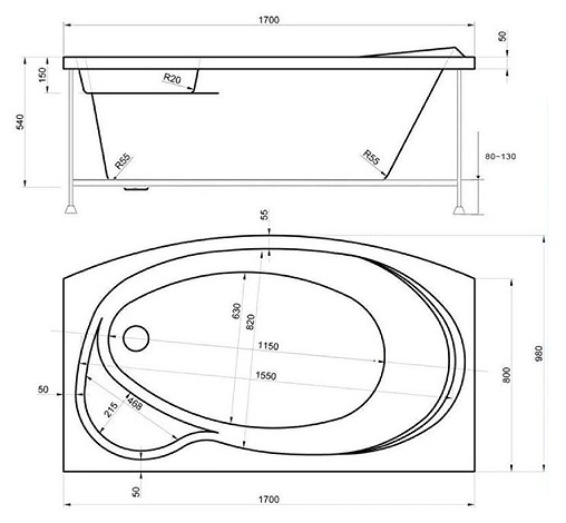 Ванна акриловая Bas Либера 170х100 В 00066