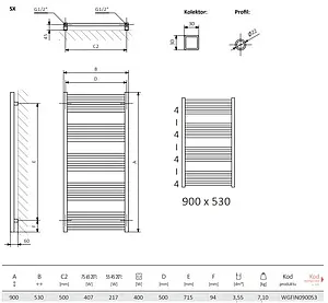 Полотенцесушитель электрический лесенка Terma Fiona 900x530 черный матовый WLFIN090053 K9M5E1Е8, 2