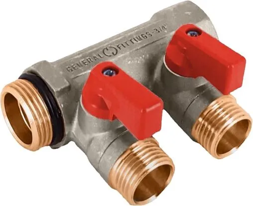 Коллектор запорный проходной 2 отвода красный 1&quot;в/н x ½&quot;н General Fittings 6200R6N1004R2A