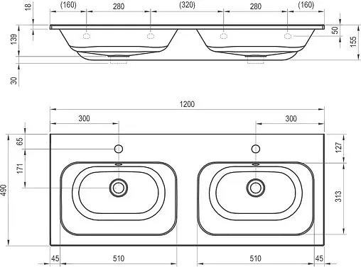 Раковина Ravak Chrome Slim 120 белый XJG01112001