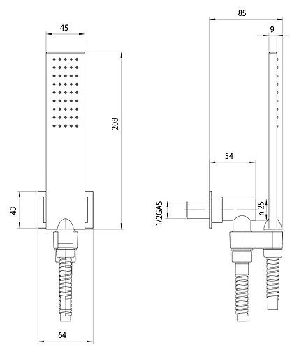 Гигиенический душ с шланговым подсоединением Bossini Flat-One хром C13001.030