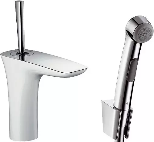 Смеситель для раковины с гигиеническим душем Hansgrohe PuraVida 110 белый/хром 15275400