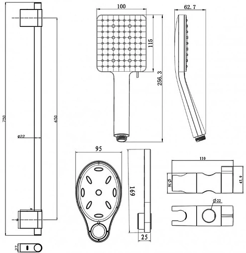 Душевая стойка Swedbe Hermes чёрный матовый 5112B