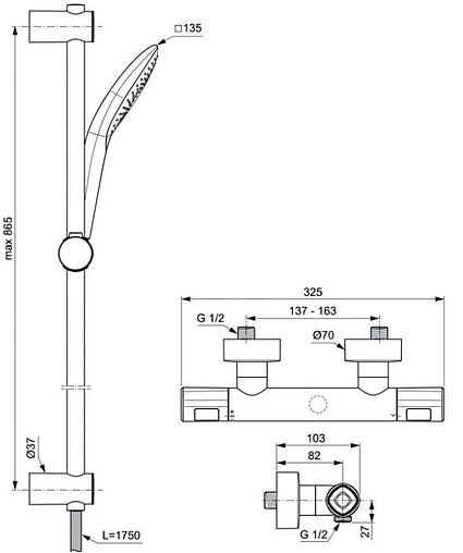 Душевая стойка с термостатом Ideal Standard Ceratherm T100 хром A7235AA