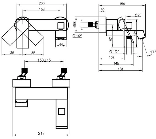 Смеситель для ванны Villeroy&amp;Boch Classic хром TVT10150100061