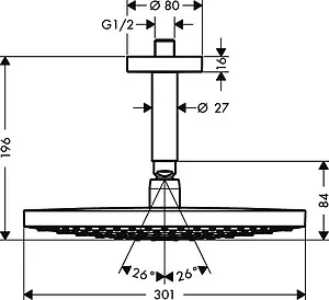 Лейка верхнего душа с потолочным креплением Hansgrohe Raindance Select S 300 2jet хром 27337000, 2