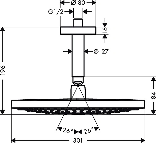 Лейка верхнего душа с потолочным креплением Hansgrohe Raindance Select S 300 2jet хром 27337000