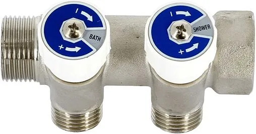 Коллектор регулирующий проходной 2 отвода ¾&quot;в/н x ½&quot;н Uni-fitt 400N3221