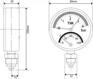 Термоманометр радиальный TIM 80мм 4 бар 120°С ½&quot; Y-80-4, 2