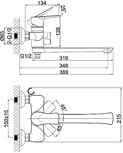 Смеситель для ванны с длинным изливом D&K Rhein Reisling хром DA1273301, 2