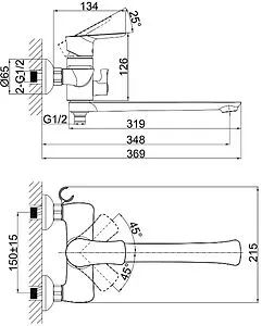 Смеситель для ванны с длинным изливом D&K Rhein Reisling хром DA1273301, 3