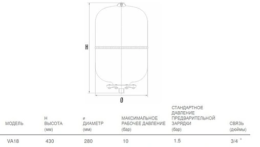 Гидроаккумулятор Aquasystem VA 18л 10 бар 1301107 Гидроаккумулятор Aquasystem VA 18л 10 бар 1301107