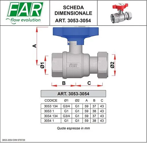 Кран шаровый с накидной гайкой (под термометр) 1&quot;в x 1&quot;нг синий Far FS 3054 1B
