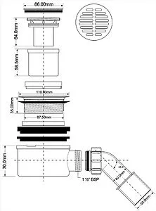 Сифон для душевого поддона Mc Alpine хром MRS8CPBS, 2