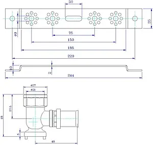 Монтажная планка с водорозетками пресс 16мм x ½"в Valtec VTm.224.N.001604 Монтажная планка с водорозетками пресс 16мм x ½"в Valtec VTm.224.N.001604, 2