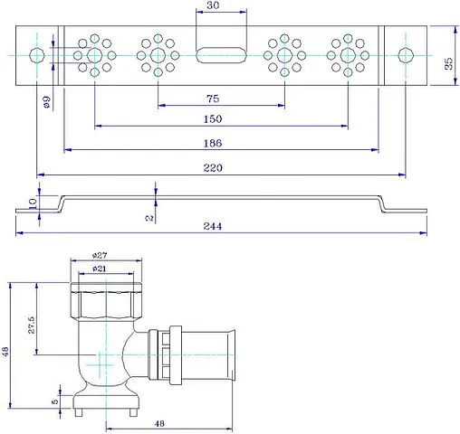 Монтажная планка с водорозетками пресс 16мм x ½"в Valtec VTm.224.N.001604