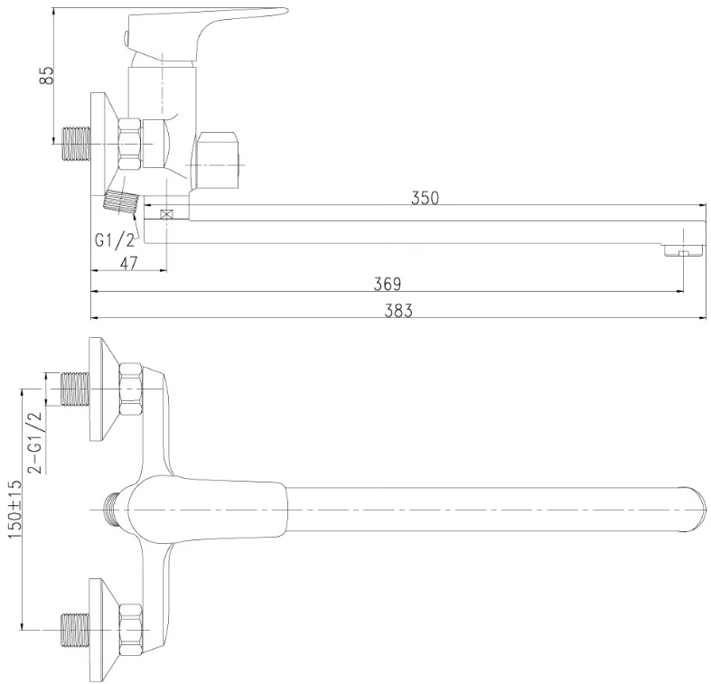 Смеситель для ванны с длинным изливом Rossinka хром RS32-32